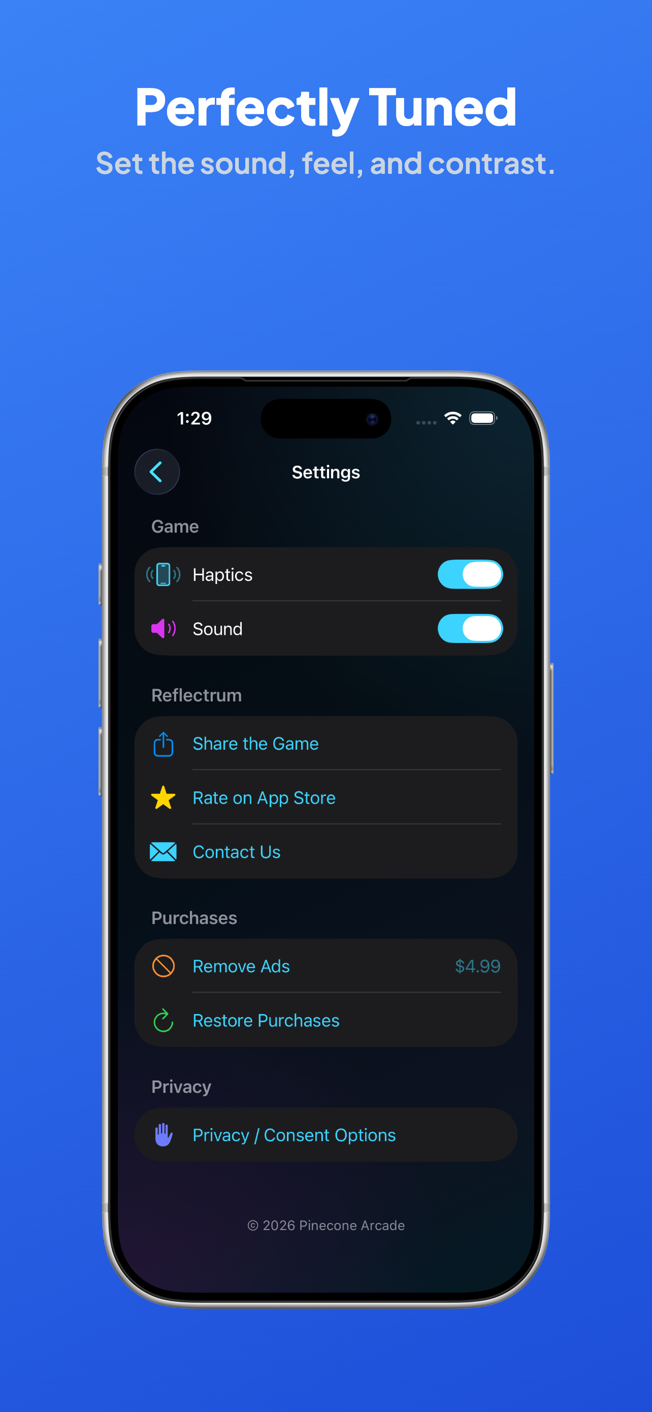 Reflectrum settings App Store showcase